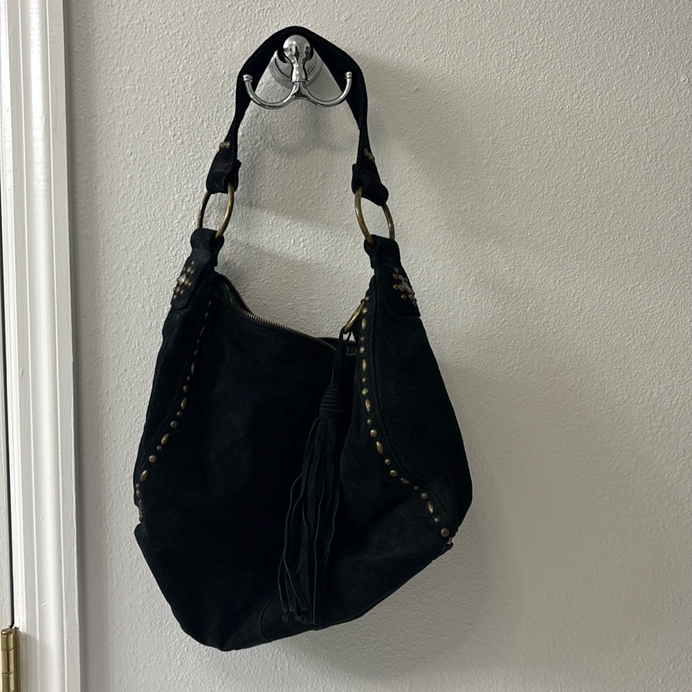 Elegant Black Suede Shoulder Bag